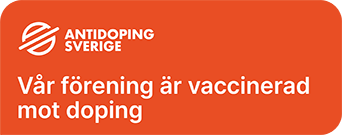 Orange bild med vit text vår klubb är vaccinerad mot doping